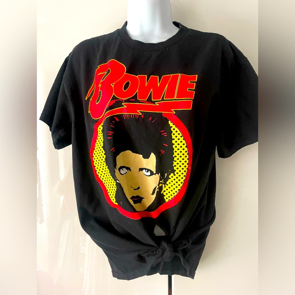 Black David Bowie front tie tee shirt Medium